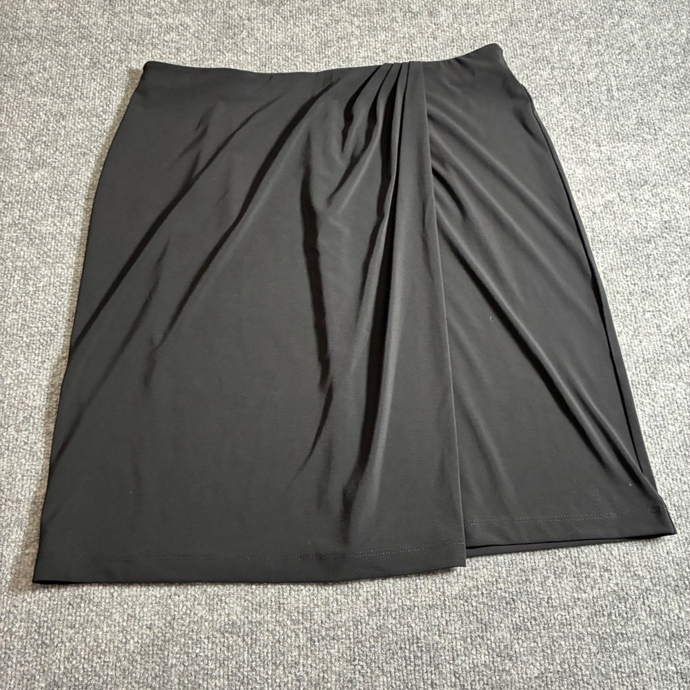 Chico's Faux Wrap Skirt Womens 2 Black Draped Knee Length Stretch
